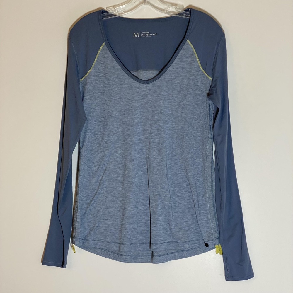 Brooks PureProject Top Womens Medium Blue Long Sleeve Shirt V Neck Running Top